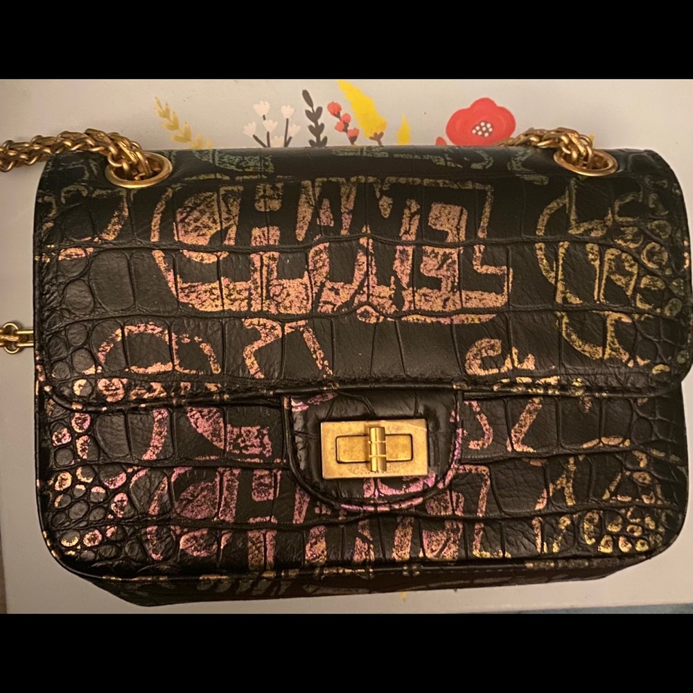CHANEL Crocodile Embossed Calfskin Graffiti Bag